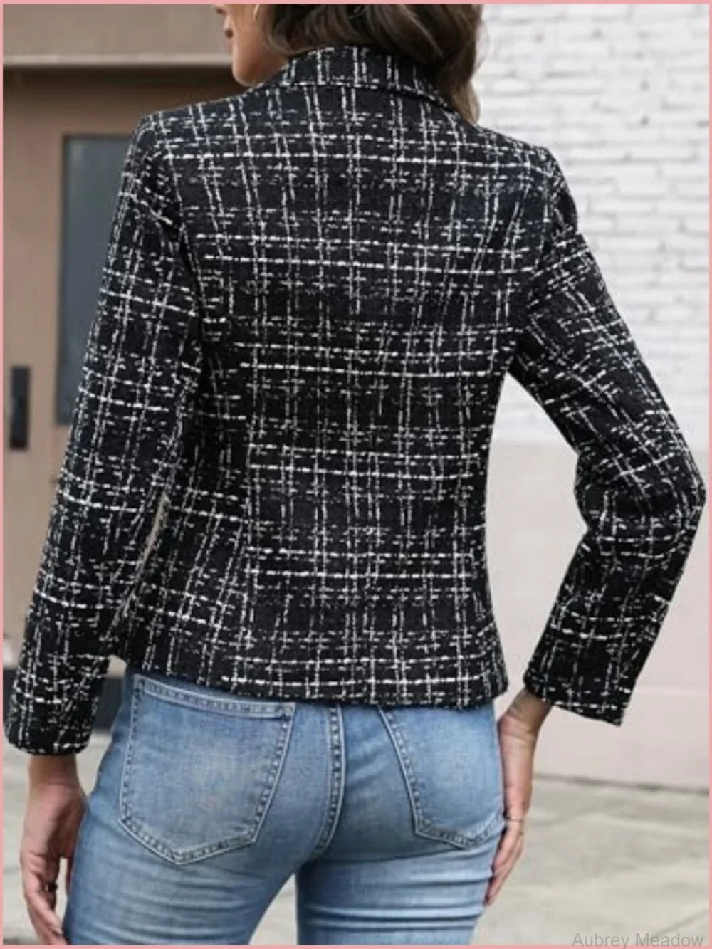 Slim Fit Tweed Blazer, Long Sleeve 2 Button Suit Jacket for Women